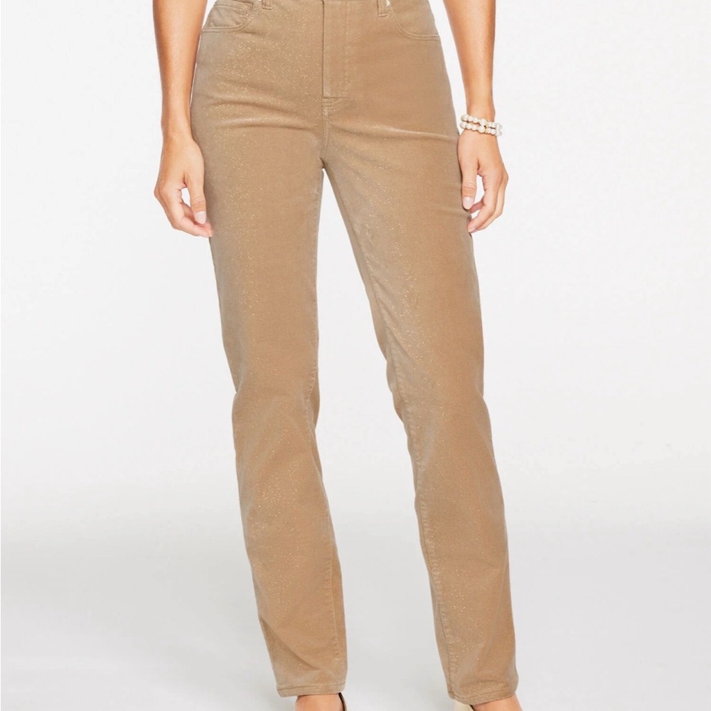 Talbots Sparkle Plush Corduroy Straight Leg Pants — Tan with Metallic Thread